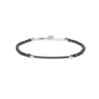 Pulsera de plata 925/ooo rodiada con chapa central 40x3.7 mm y circoni