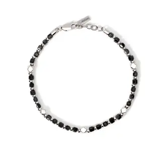 Pulsera de plata 925/ooo rodiada con cubitos de gata negra 3x3 mm y e