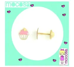 PENDIENTES MUFFIN  Y ESMALTE ORO 1ª LEY