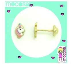 PENDIENTES  UNICORNIO ESMALTE ORO 1ª L