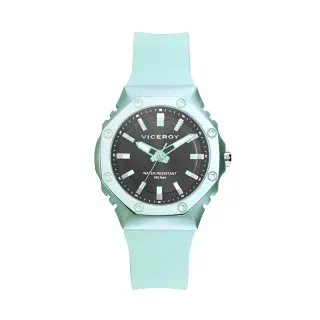 Reloj de Mujer Viceroy Colors, tres agujas, caja verde de aluminio y correa de silicona verde con esfera en negro e indices en v